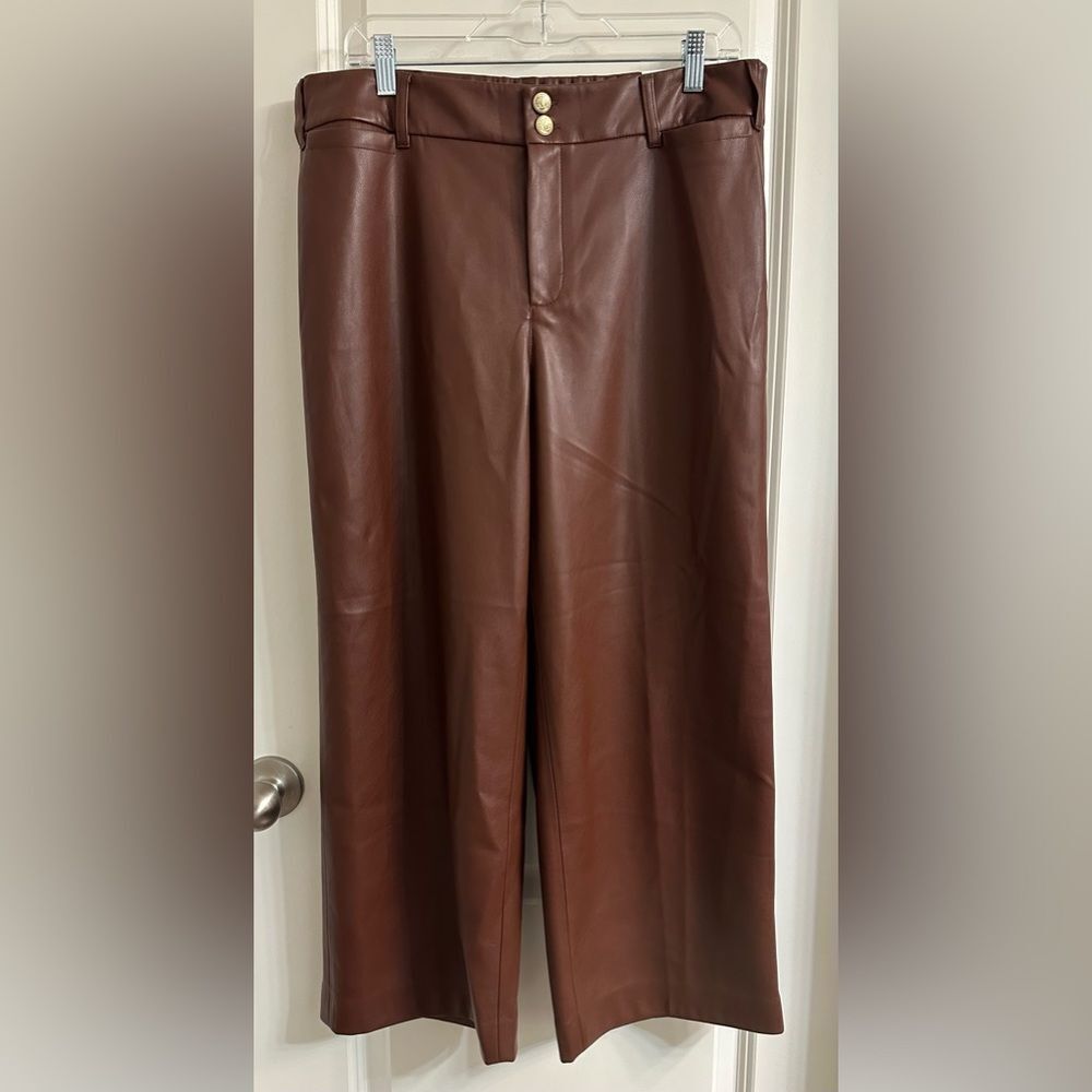 Chico’s Faux Leather Wide Leg Cropped Pant Size 3.5 US 18 Color Brown